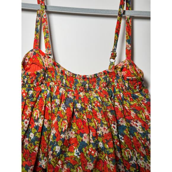 NWOT Free People Orange Multi Floral Tiered Baby Doll Blouse Extra Small - Picture 8 of 15